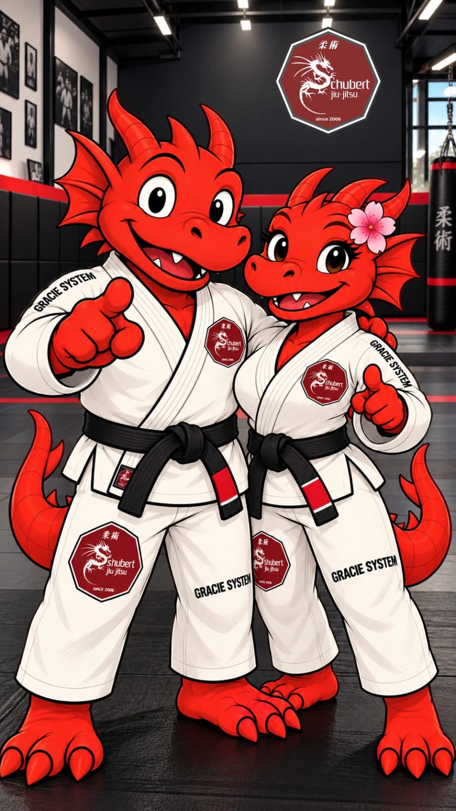 Ryu e Ryūka, mascotes do Jiu-Jitsu Infantil Schubert Jiu-Jitsu